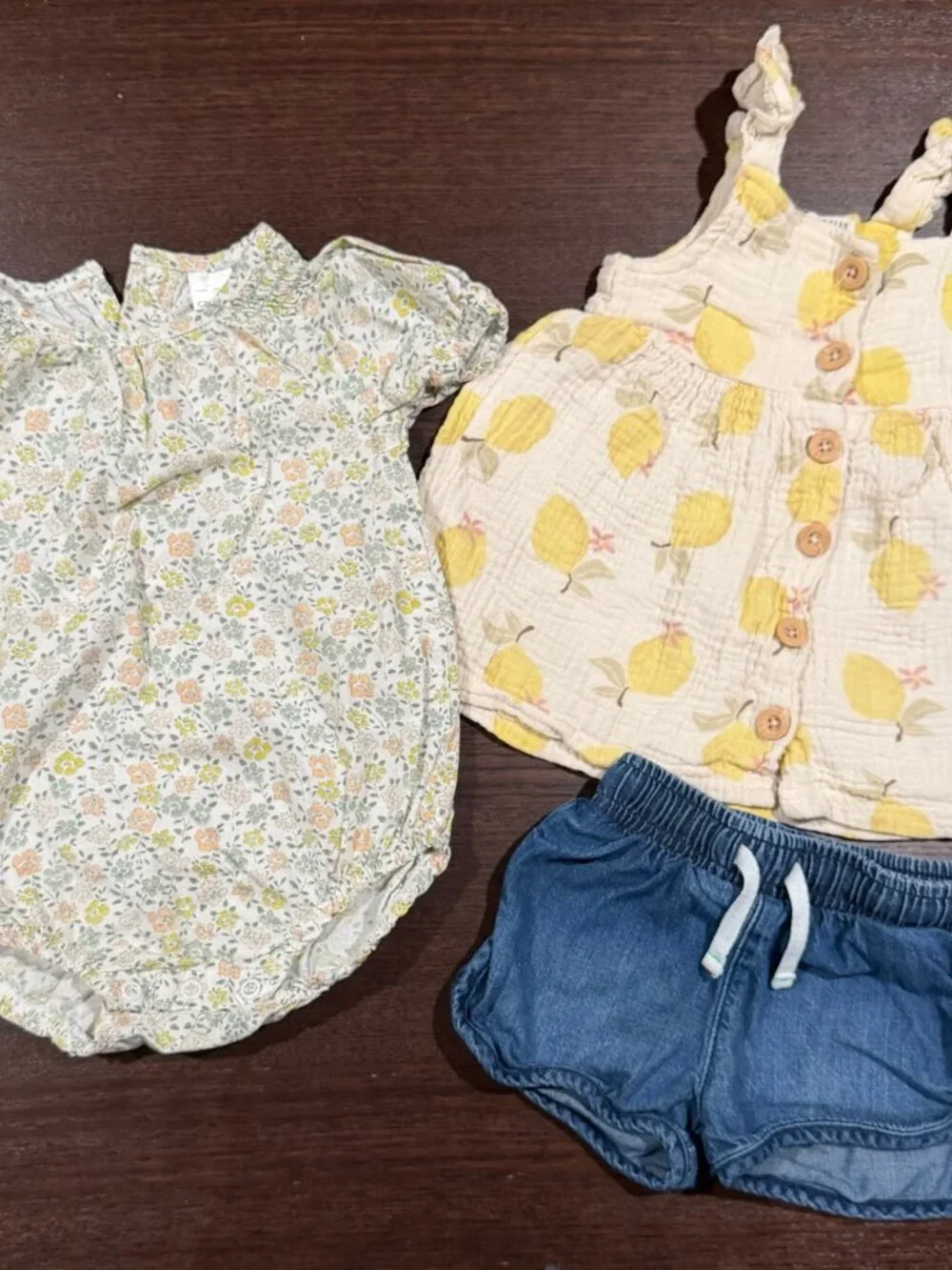 Carter's + Rabbit Bear Baby Girls Romper Dress Shorts Bundle - 12M
